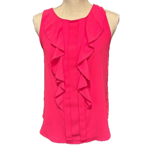 Elle Hot Pink Sleeveless Ruffled Blouse - Picture 1 of 3